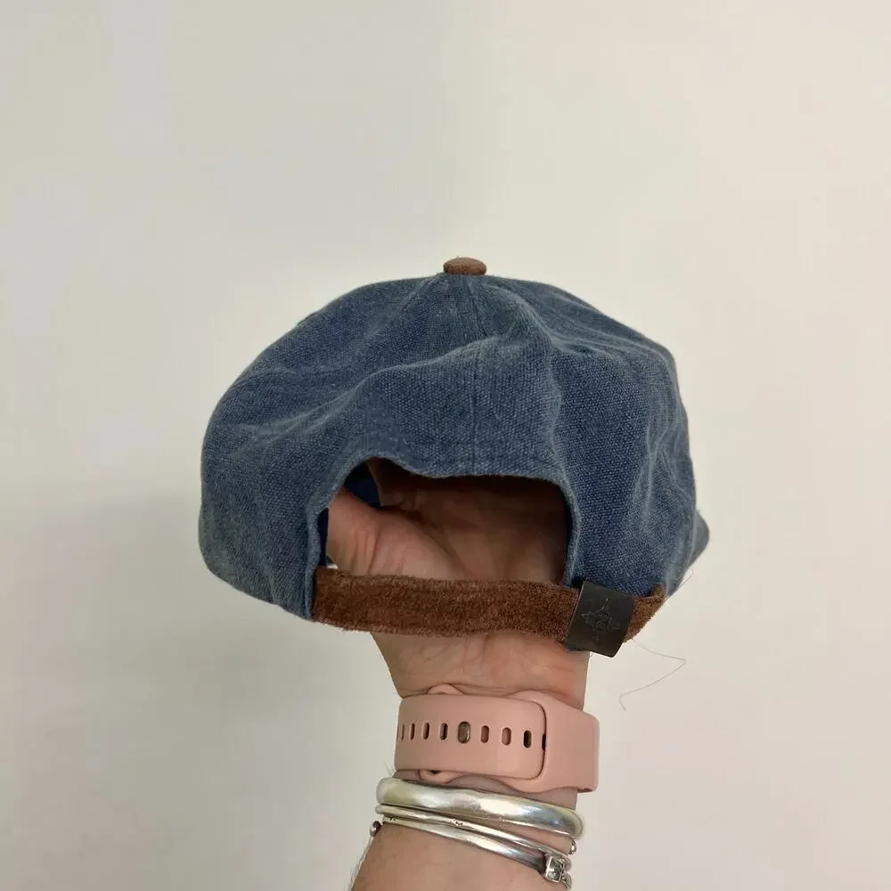 EXP Headwear denim blue tan suede vintage Ski Stowe Vermont suede baseball hat